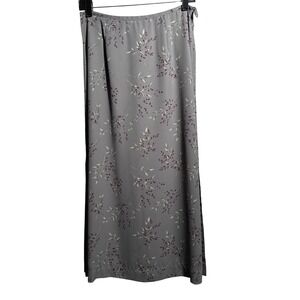 VTG 90s Y2K Ann Taylor Loft Gray Maxi Skirt Leaf Print Side Slits 8 Fairy Grunge